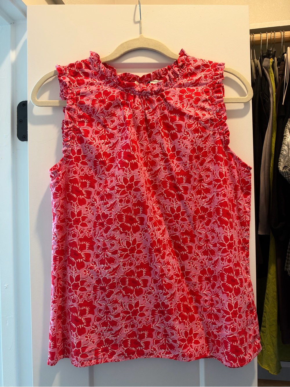 J. Crew Printed Linen-Blend Ruffleneck Top